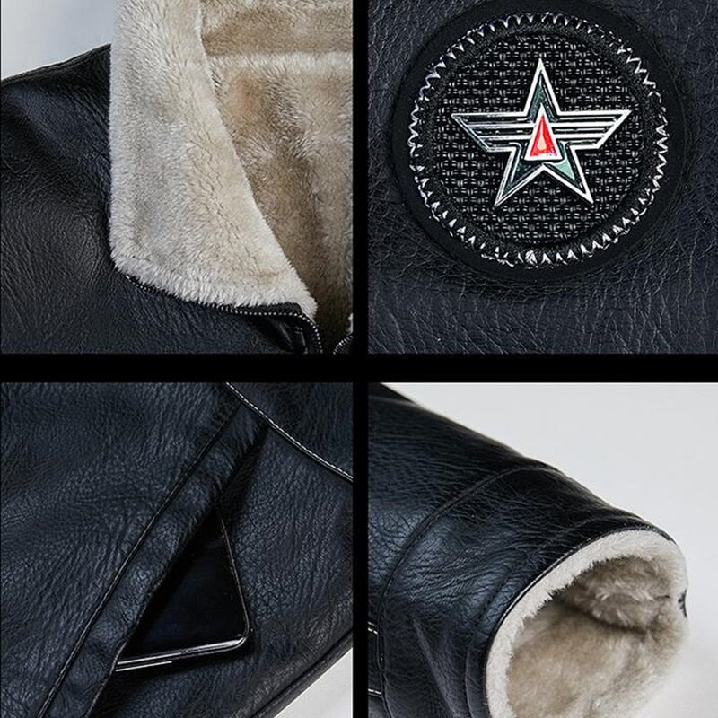 Men's Fleece-Lined PU Leather Jacket
