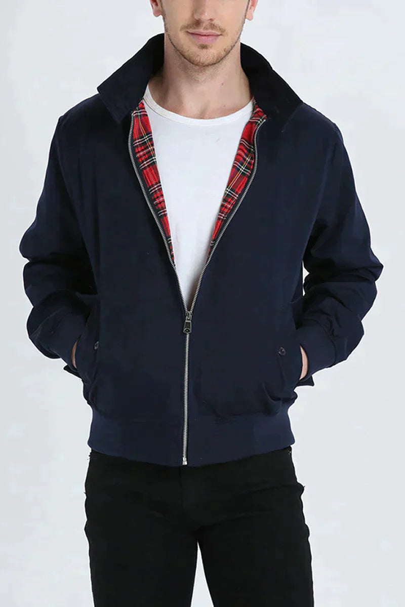 Men's Classic Bomber Jacket with Plaid Lining