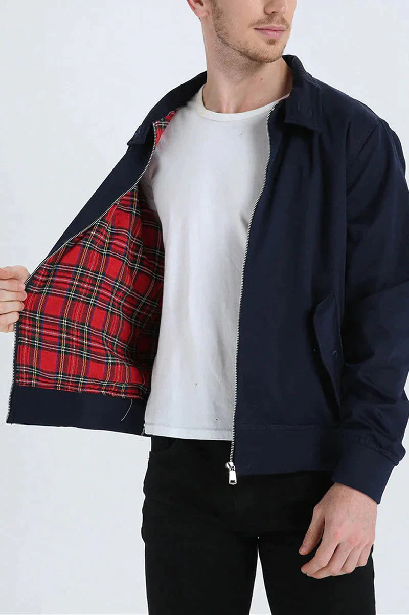 Men's Classic Bomber Jacket with Plaid Lining