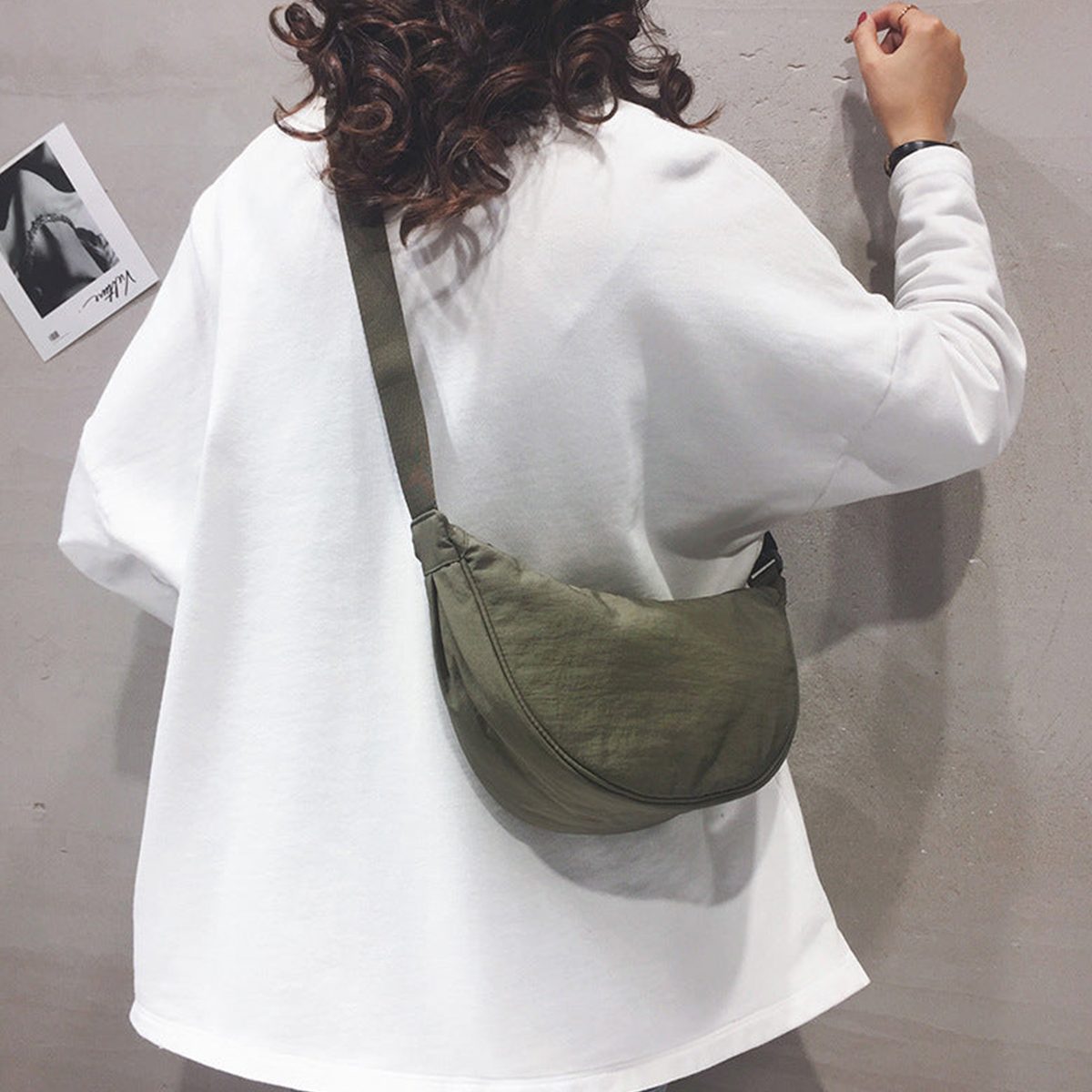 Beige Crescent Crossbody Bag