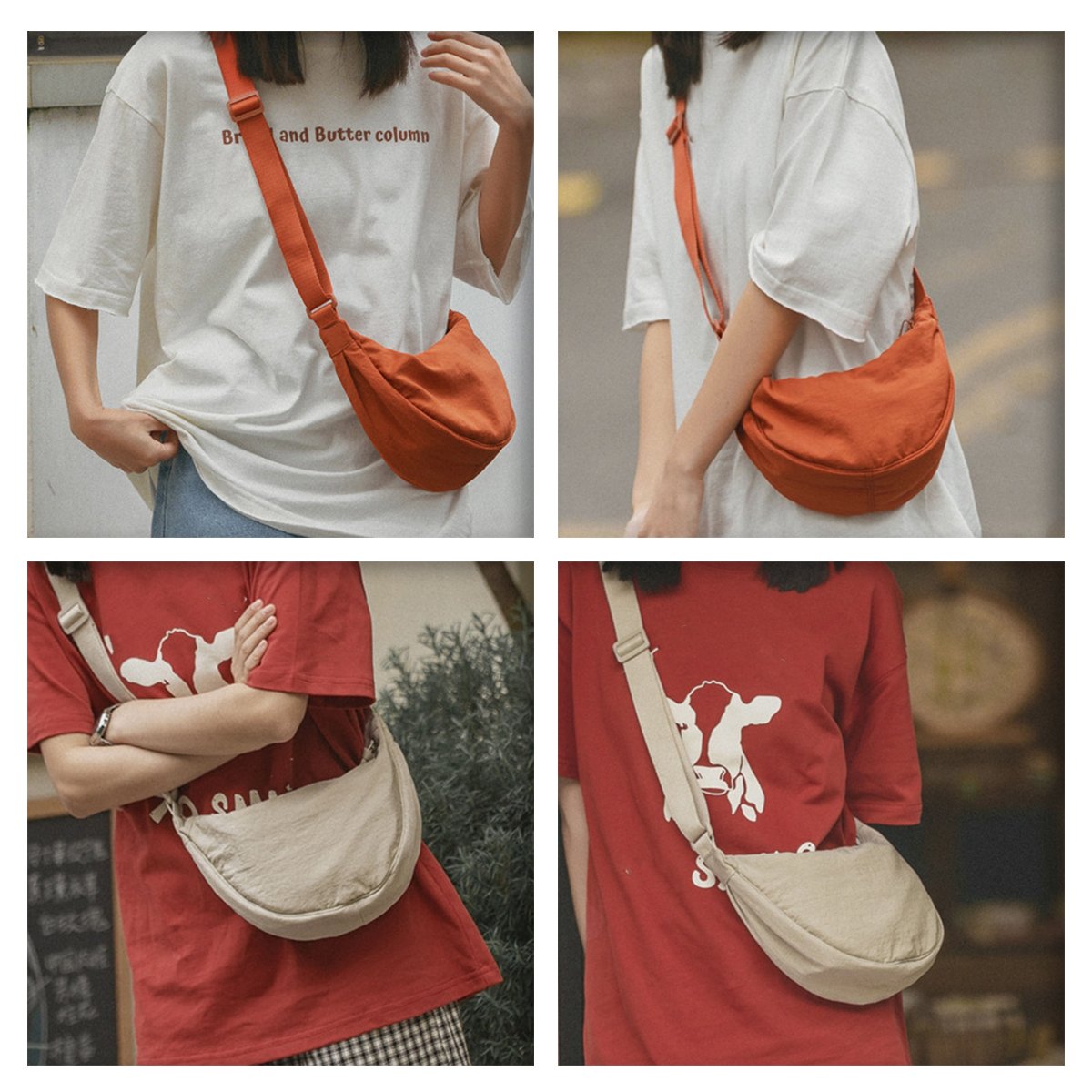 Beige Crescent Crossbody Bag