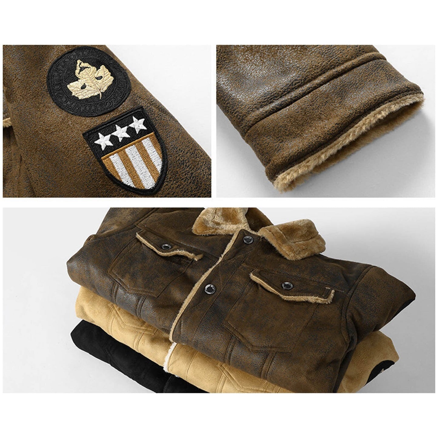 Men's Vintage Faux Leather Shearling Jacket