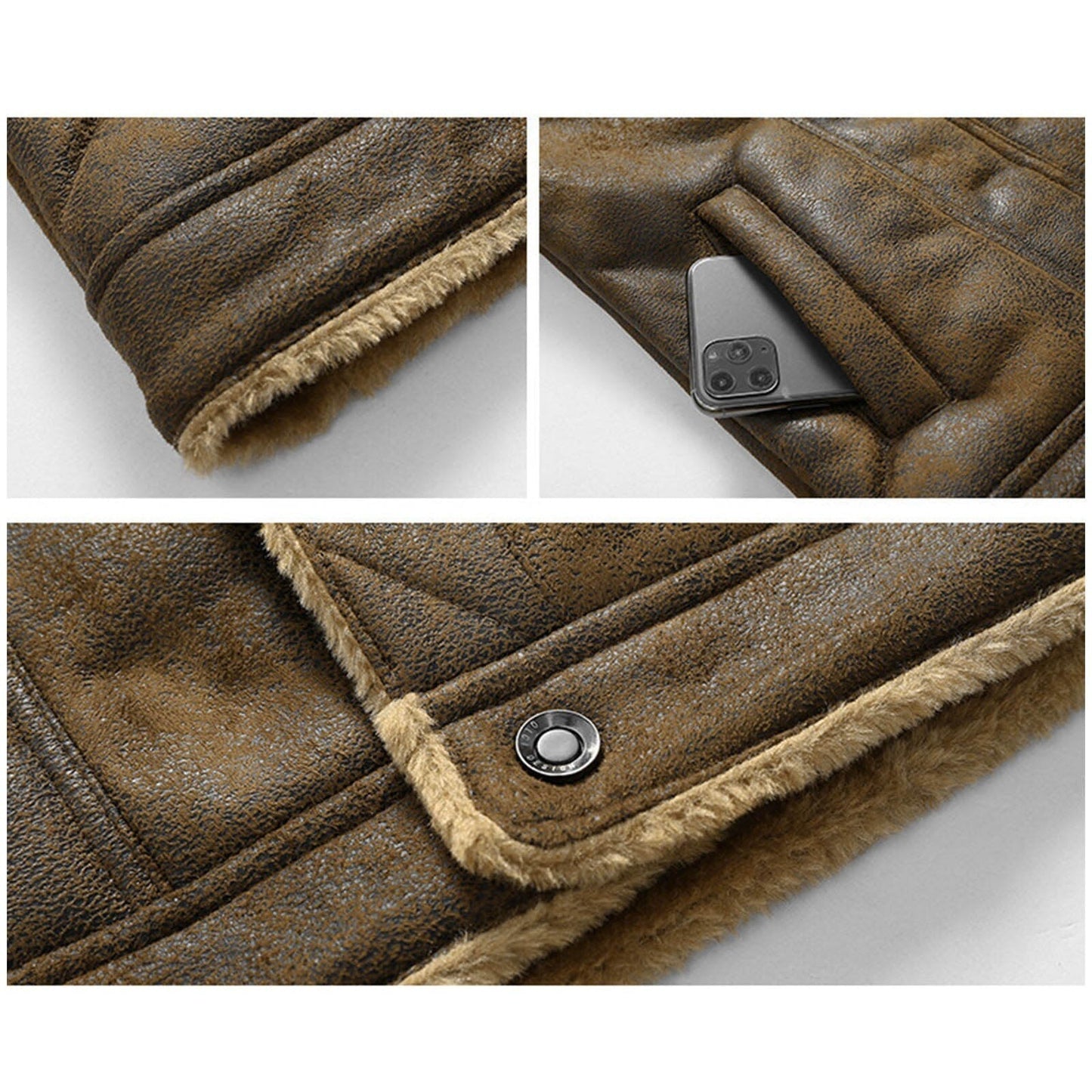 Men's Vintage Faux Leather Shearling Jacket