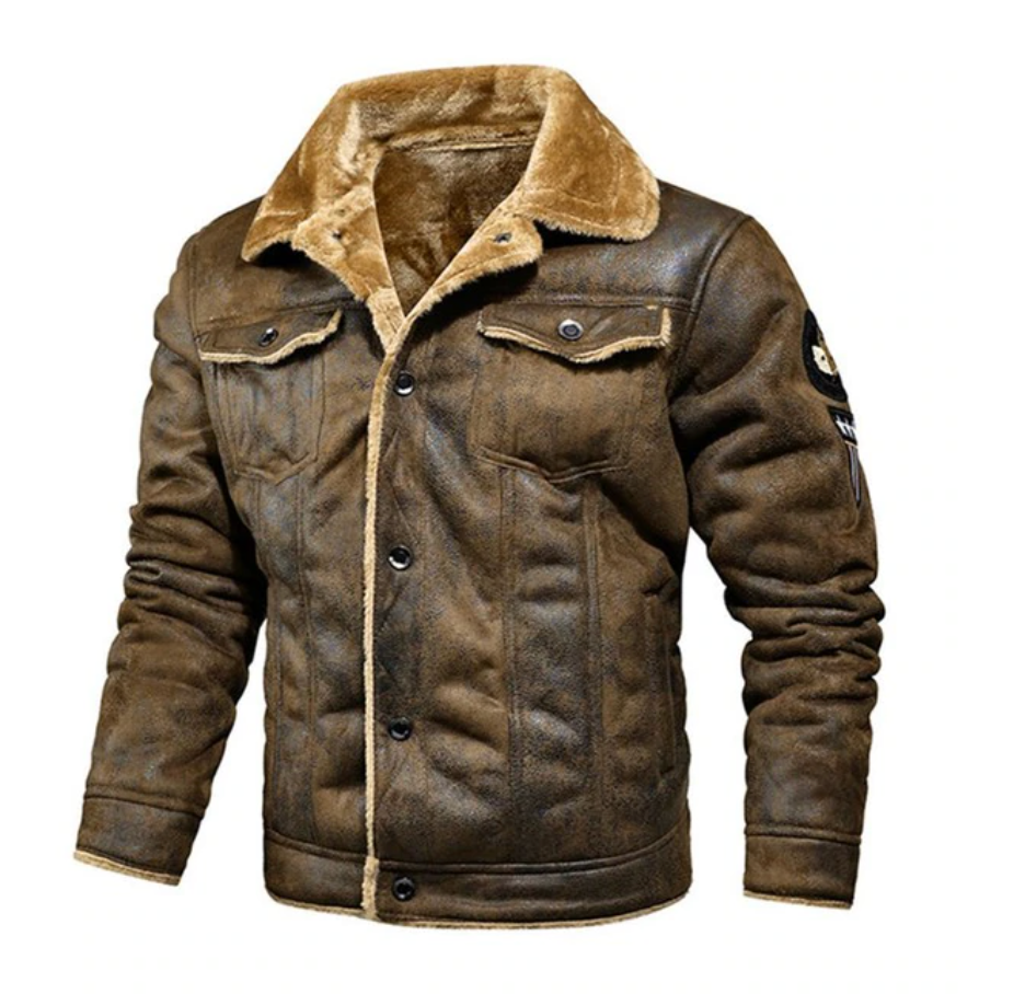 Men's Vintage Faux Leather Shearling Jacket
