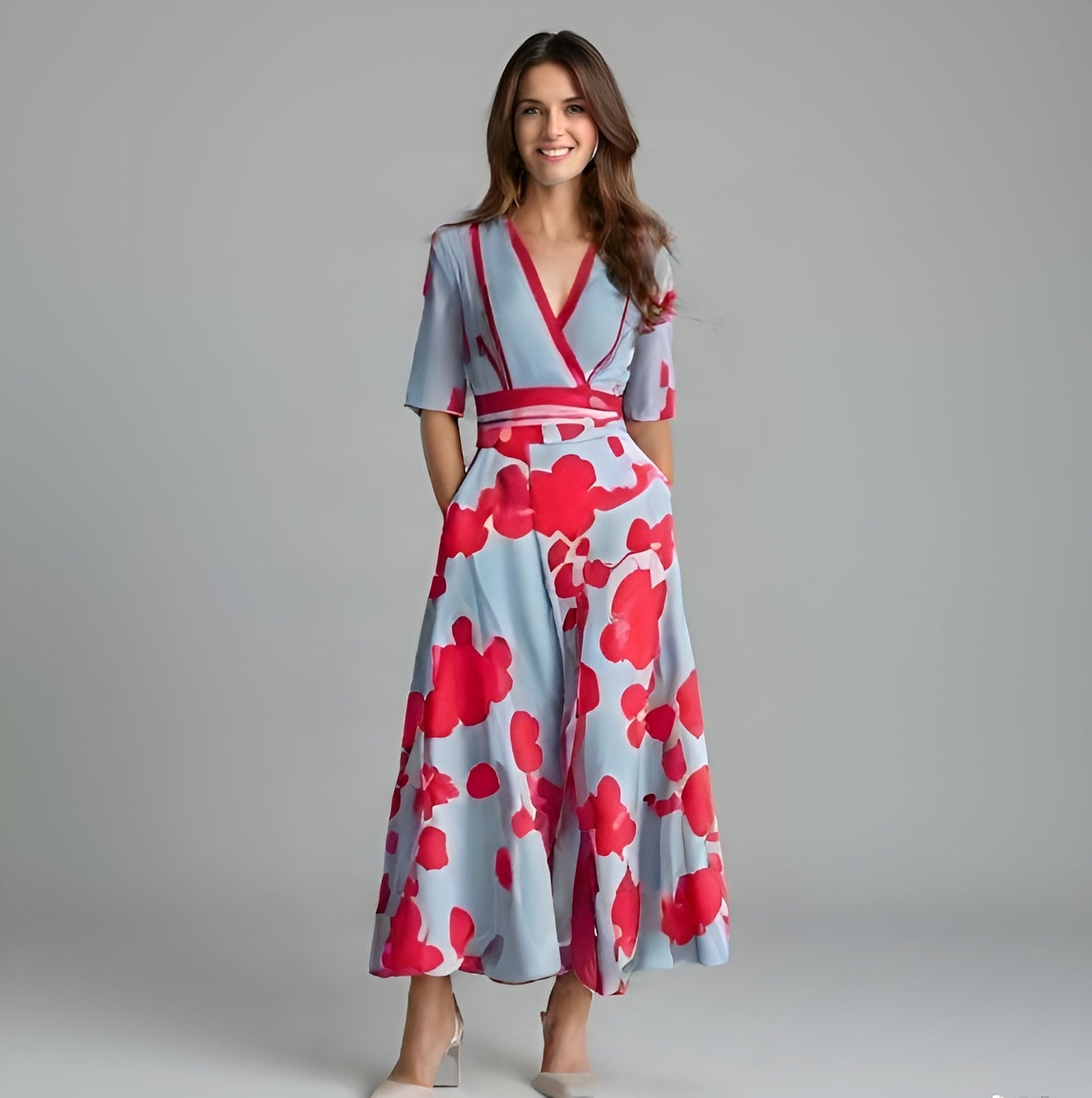 Floral Wrap Midi Dress