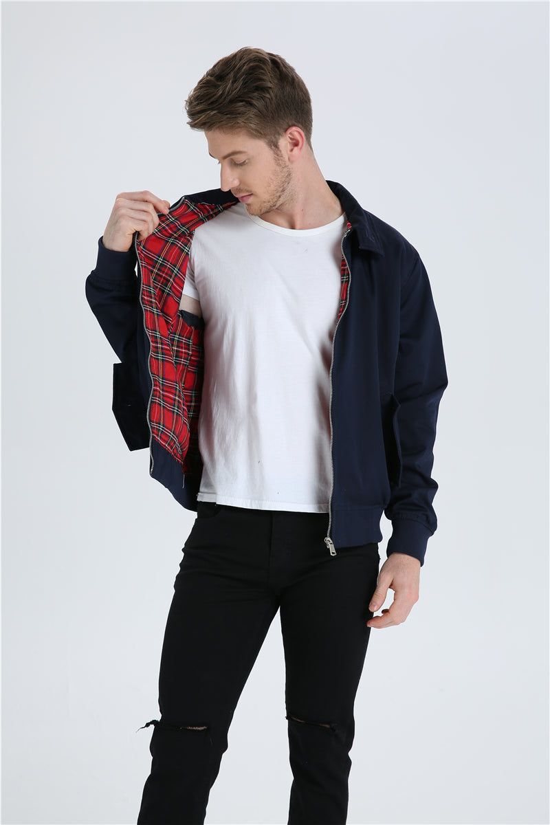 Men's Classic Bomber Jacket with Plaid Lining