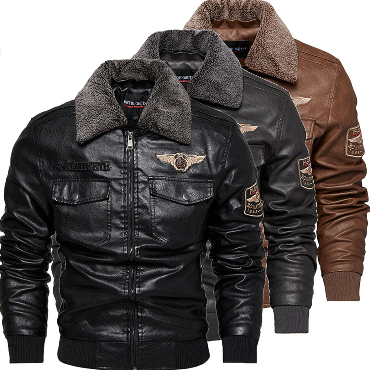 Men's PU Leather Aviator Jacket