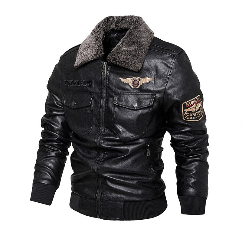 Men's PU Leather Aviator Jacket