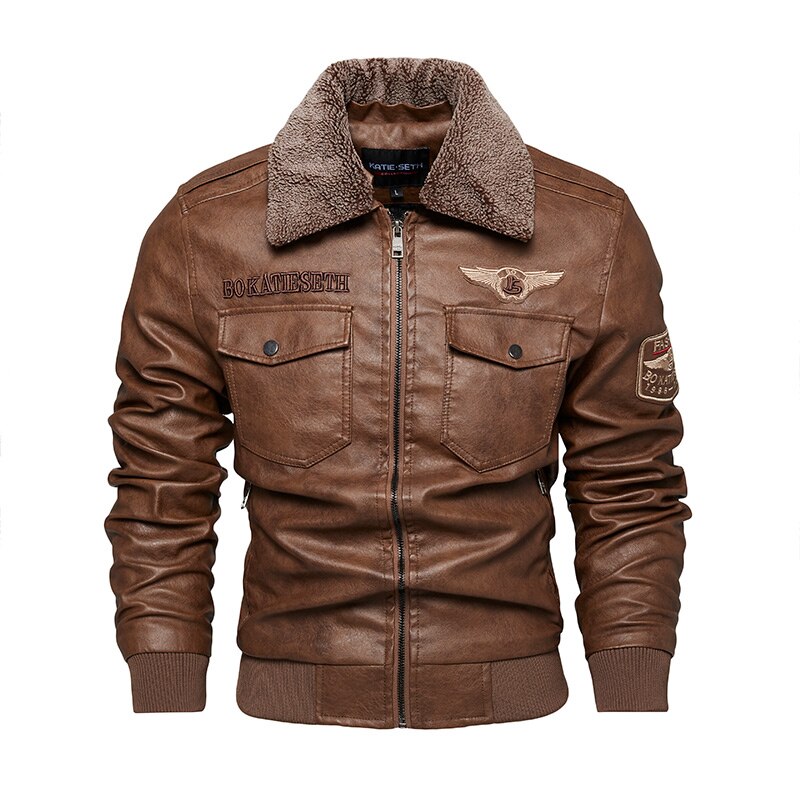 Men's PU Leather Aviator Jacket