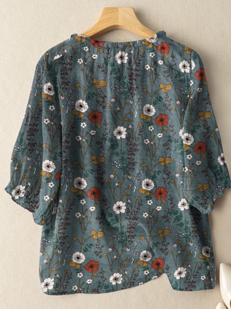 Floral Print Peasant Blouse