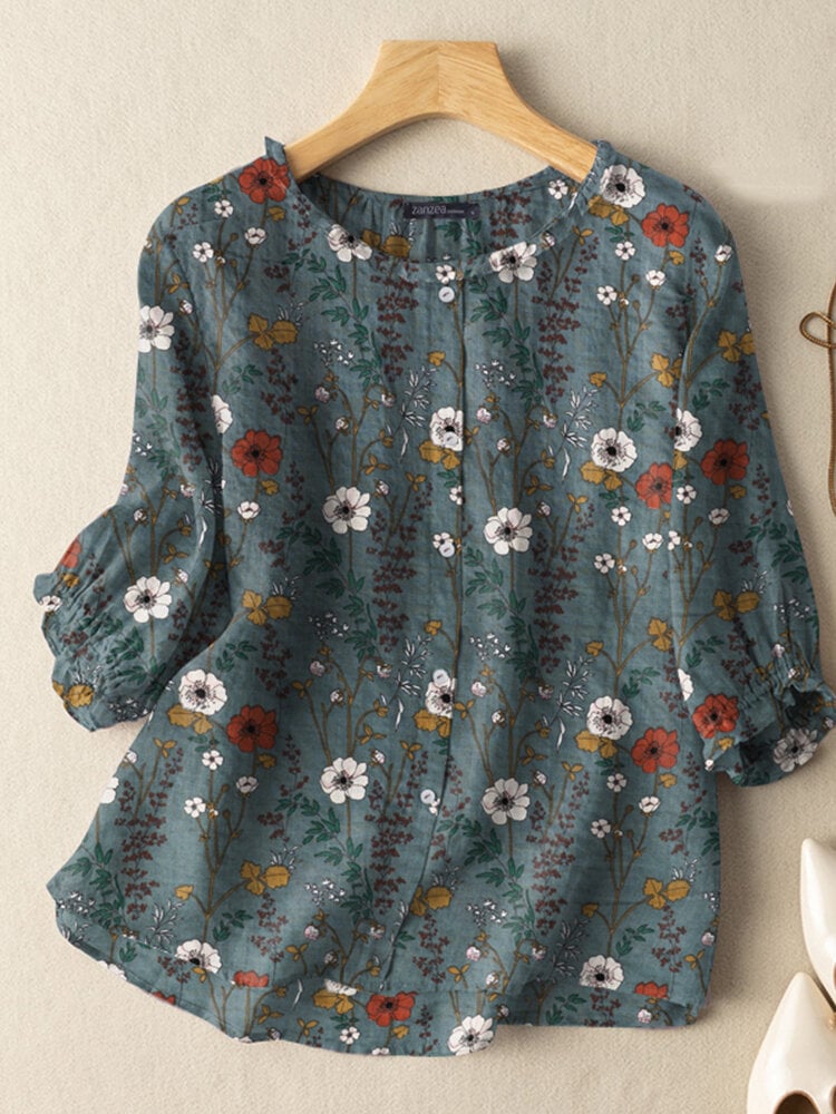 Floral Print Peasant Blouse